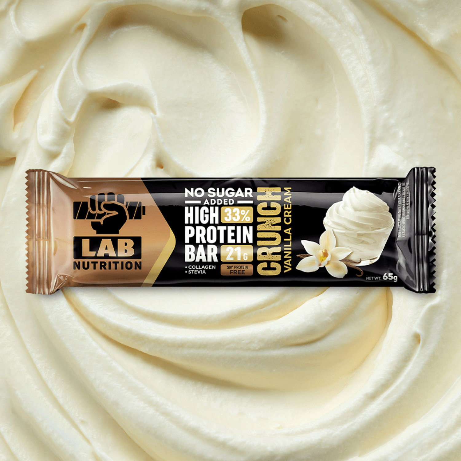 ΜΠΑΡΑ CRUNCH VANILLA CREAM 65gr 33% PROTEIN - LAB NUTRITION - ΧΩΡΙΣ ΖΑΧΑΡΗ